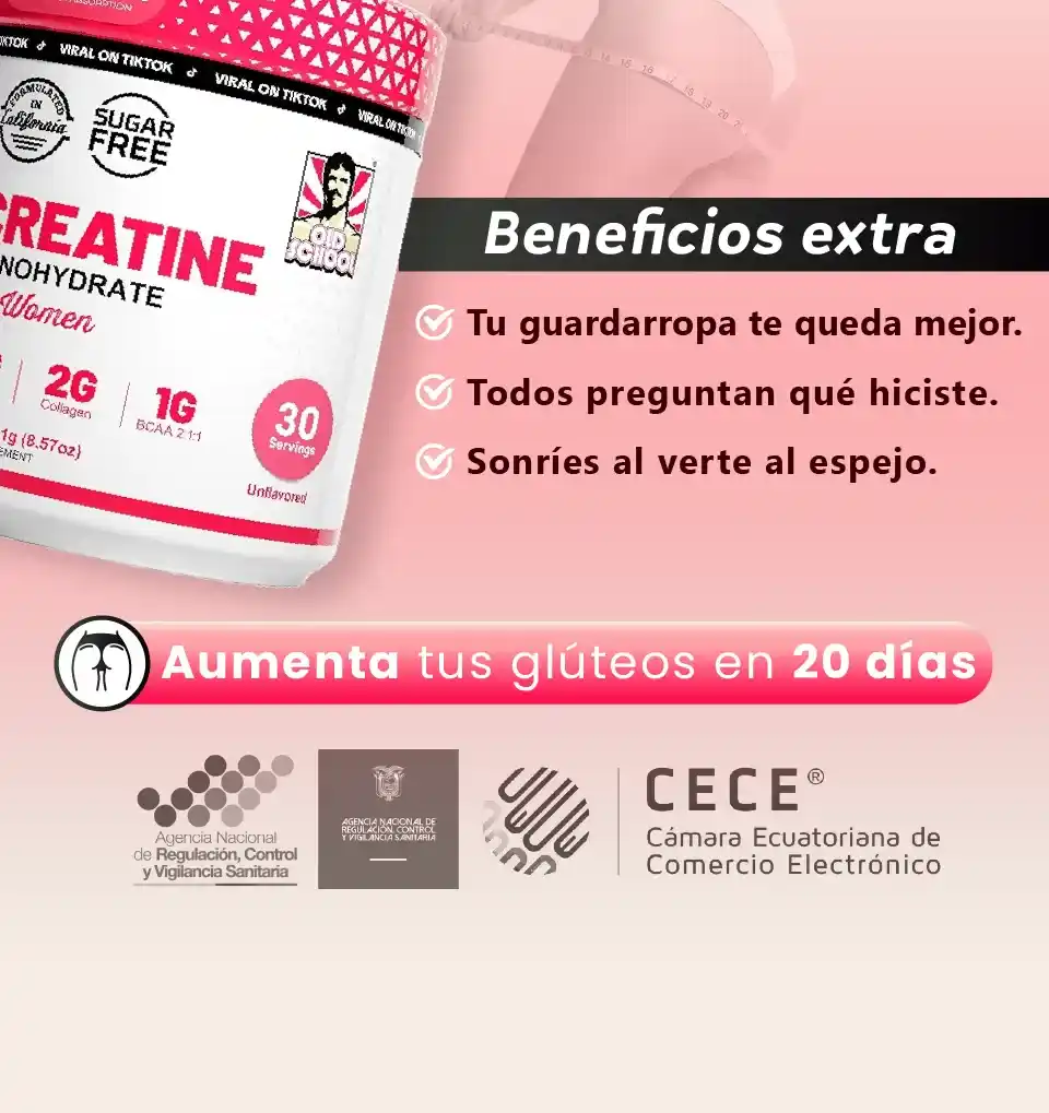 Creatina Monohidratada para mujeres - Fuerza, Energía y Rendimiento en cada dosis.