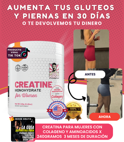 Creatina Monohidratada para mujeres - Fuerza, Energía y Rendimiento en cada dosis.