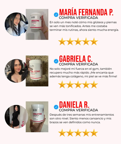Creatina Monohidratada para mujeres - Fuerza, Energía y Rendimiento en cada dosis.