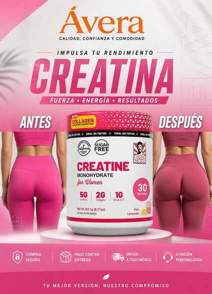 Creatina Monohidratada para mujeres - Fuerza, Energía y Rendimiento en cada dosis.